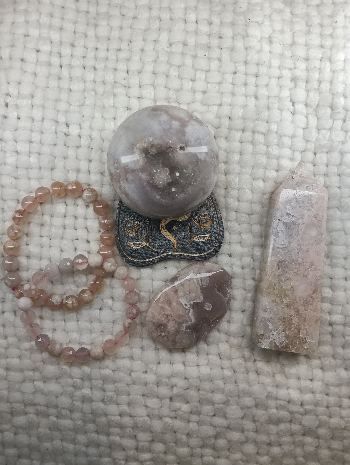 Pink amethyst and flower agate bundle