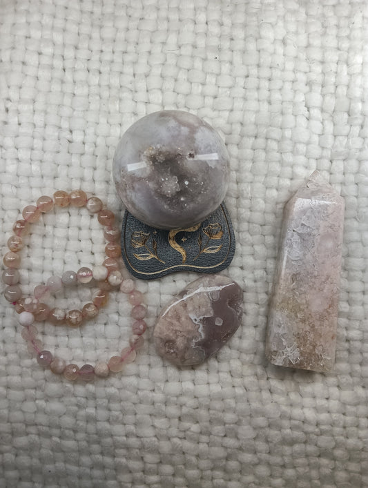 Pink amethyst and flower agate bundle